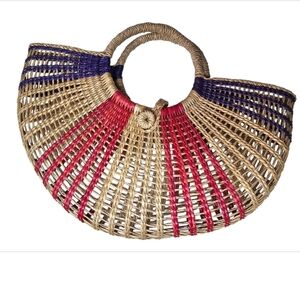 Handwoven straw crescent bagvintage rainbow